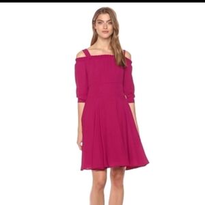 Nwot Sam Edelman size 4 raspberry cold shoulder 3/4 sleeve flare dress $138